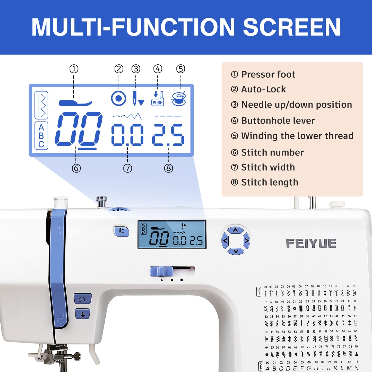 FEIYUE FY600 Electronic Sewing Machine, 146 Built-in Stitches, Automatic Needle Threader, LCD Display, Free Arm, Portable Heavy Duty Craft Machine for Beginners