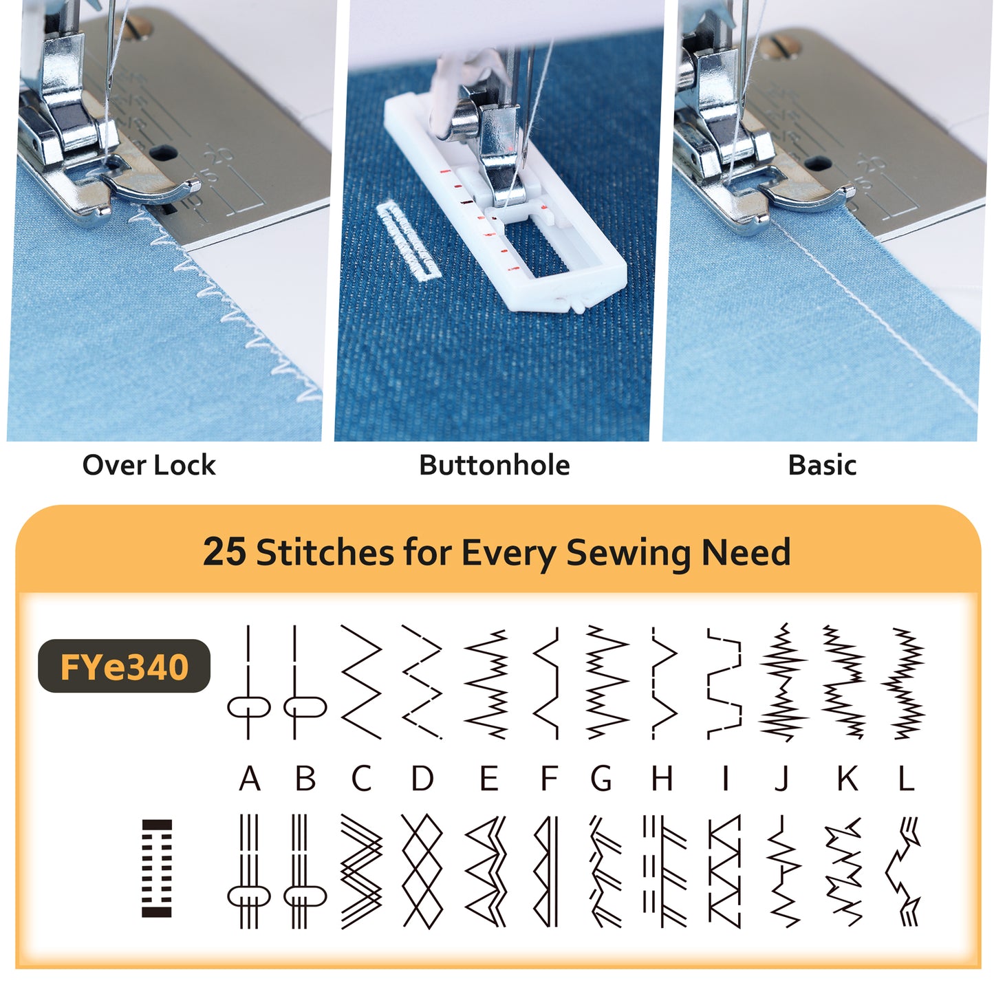 FEIYUE FYe340 Full Size Sewing Machine with Foot Pedal, Speed Control, Heavy Duty & Portable, LCD Display, 25 Built-in Stitches, 6 Bobbins & 5 Included Sewing Feet