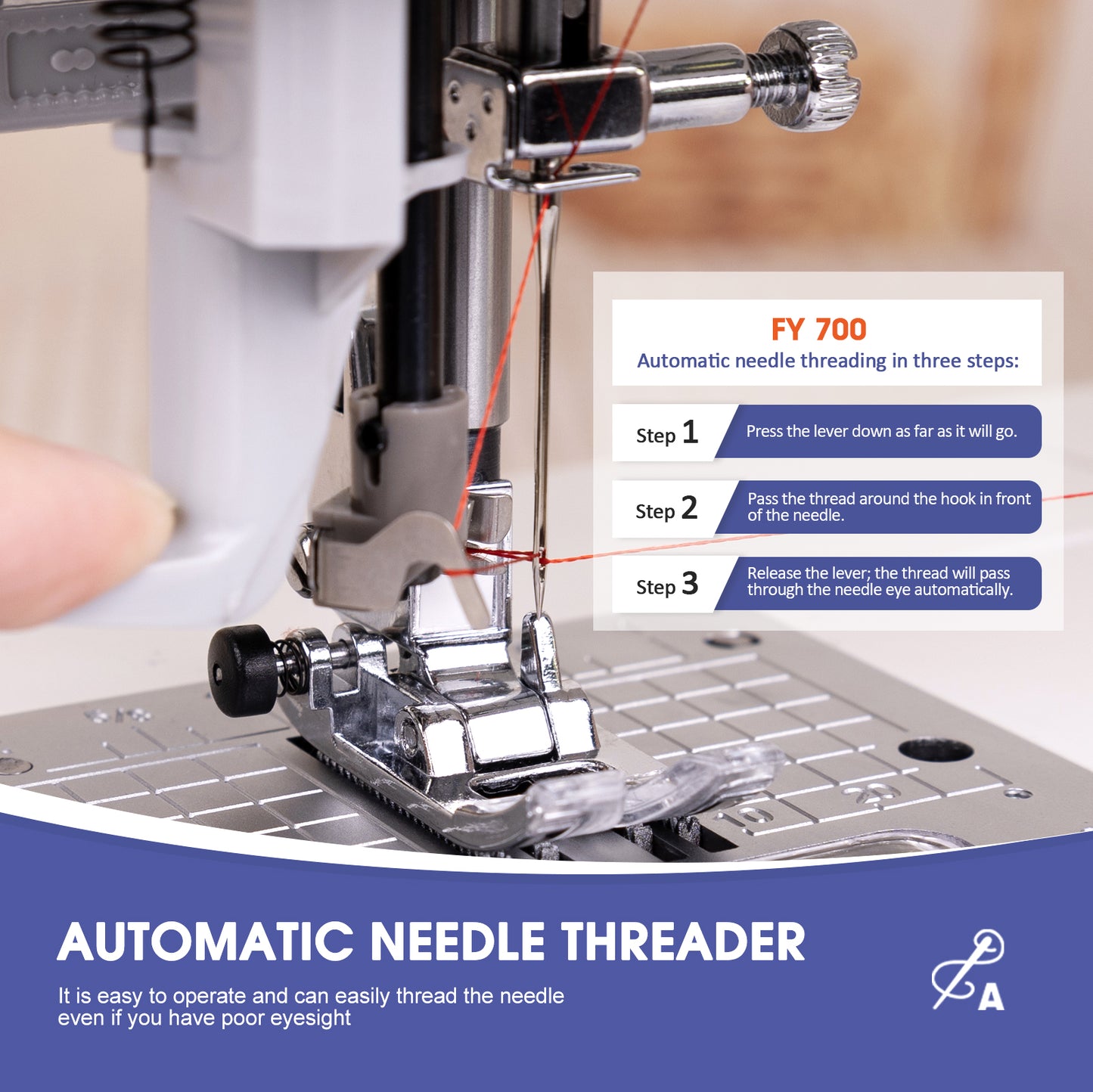 FEIYUE FY700 Computerized Sewing Machine - 180 Stitch Patterns, Automatic Needle Threader, LCD Display, Adjustable Speed, Presser Foot Set, Auto Thread Cutter, for Household Sewing and Crafts