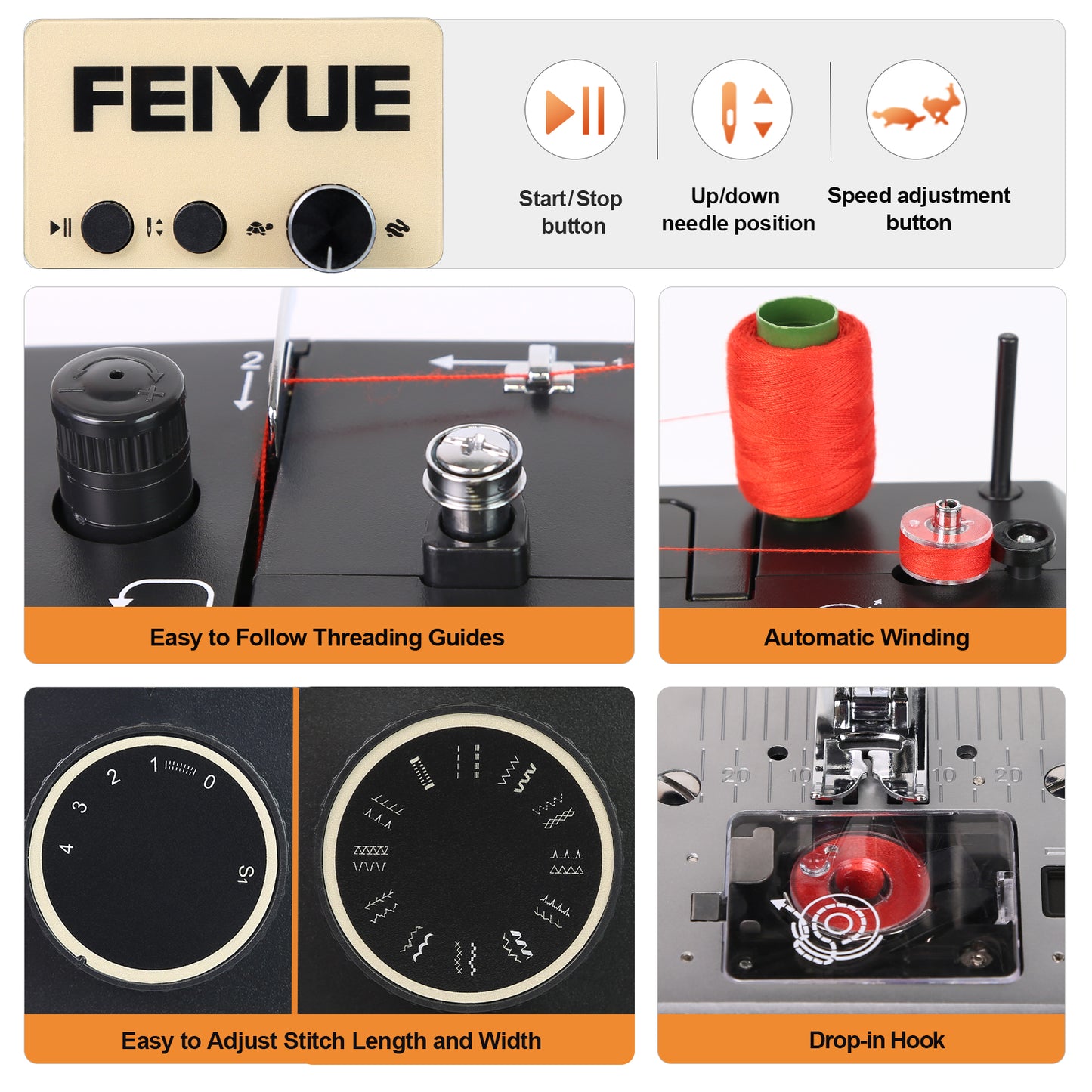 FEIYUE FYe392 Sewing Machine, Energy Saving Servo Motor, Heavy Duty & Portable, 23 Built-in Stitches, Multiple Needle Positions, 6 Bobbins & 5 Included Sewing Feet