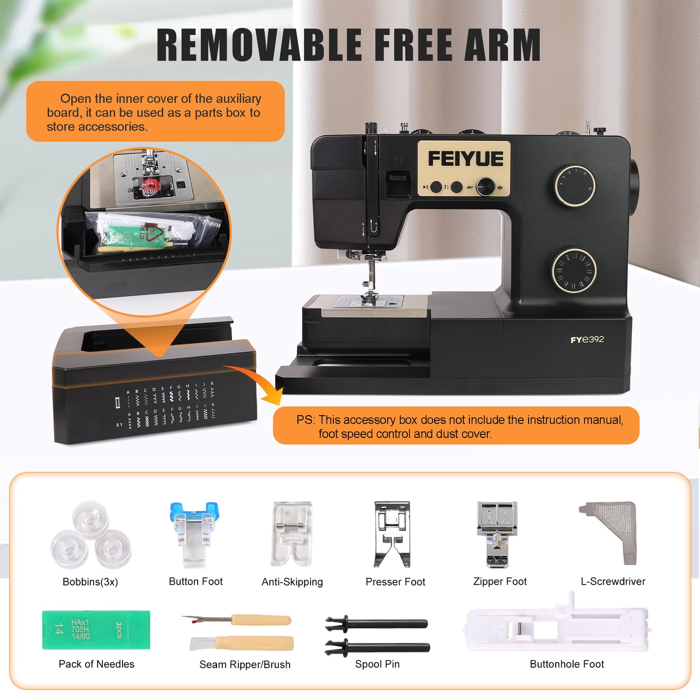 FEIYUE FYe392 Sewing Machine, Energy Saving Servo Motor, Heavy Duty & Portable, 23 Built-in Stitches, Multiple Needle Positions, 6 Bobbins & 5 Included Sewing Feet