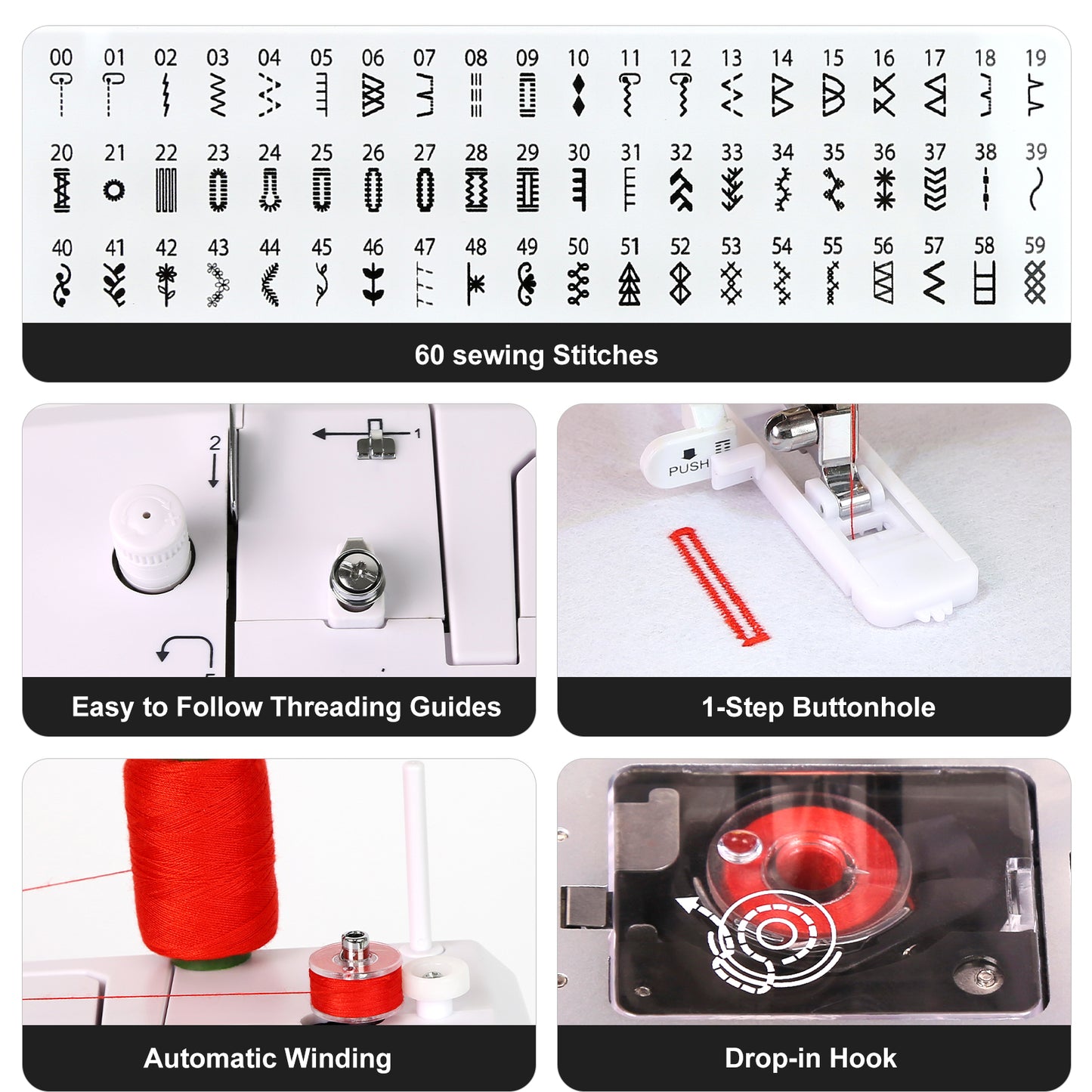 FEIYUE FY401 Electronic Sewing Machine, 60 Stitches, Digital LCD, Easy One-Touch Operation, Portable & Versatile for Beginners and Crafters, Home Sewing & DIY Projects