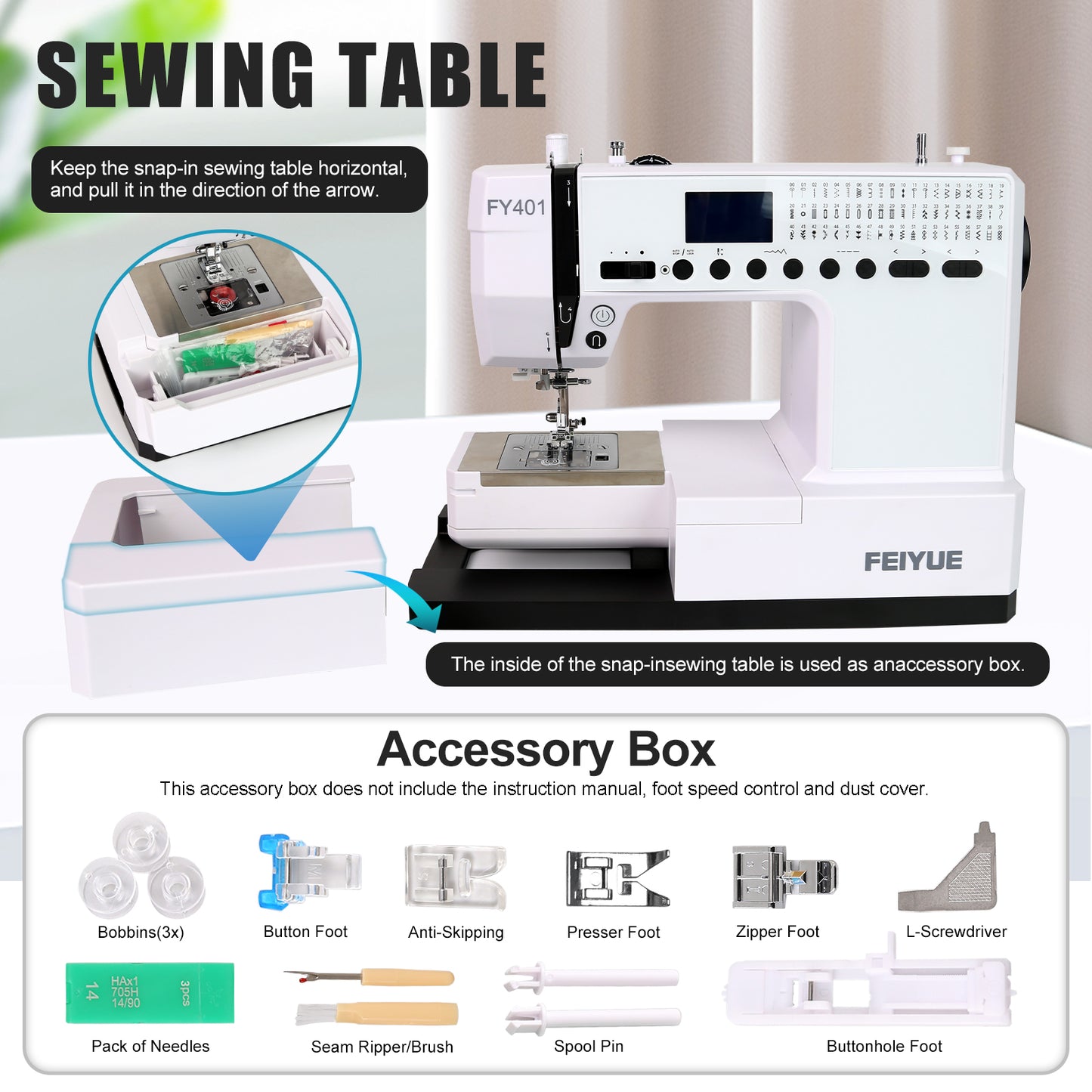 FEIYUE FY401 Electronic Sewing Machine, 60 Stitches, Digital LCD, Easy One-Touch Operation, Portable & Versatile for Beginners and Crafters, Home Sewing & DIY Projects