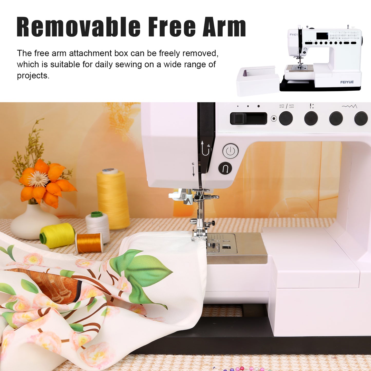 FEIYUE FY401 Electronic Sewing Machine, 60 Stitches, Digital LCD, Easy One-Touch Operation, Portable & Versatile for Beginners and Crafters, Home Sewing & DIY Projects