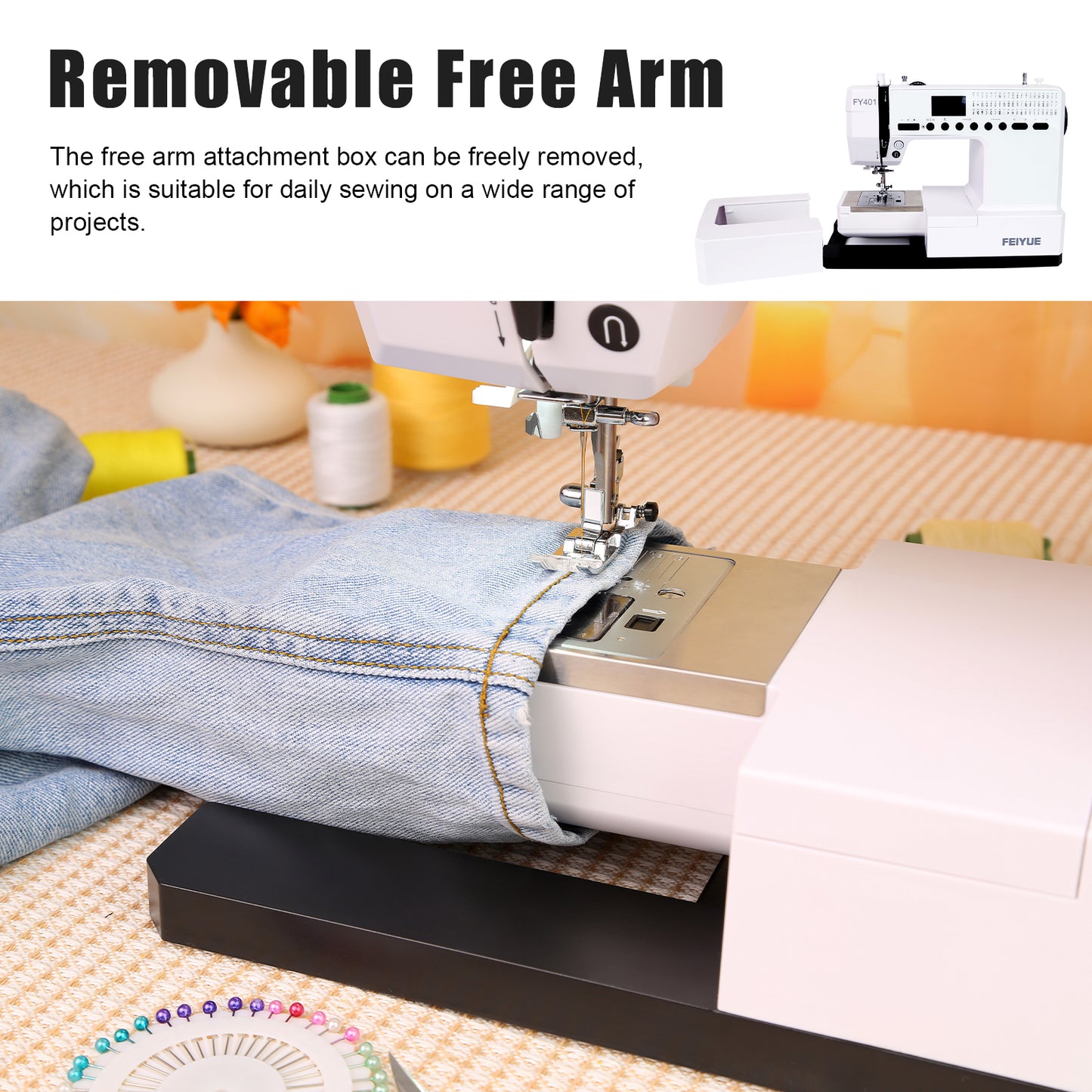 FEIYUE FY401 Electronic Sewing Machine, 60 Stitches, Digital LCD, Easy One-Touch Operation, Portable & Versatile for Beginners and Crafters, Home Sewing & DIY Projects