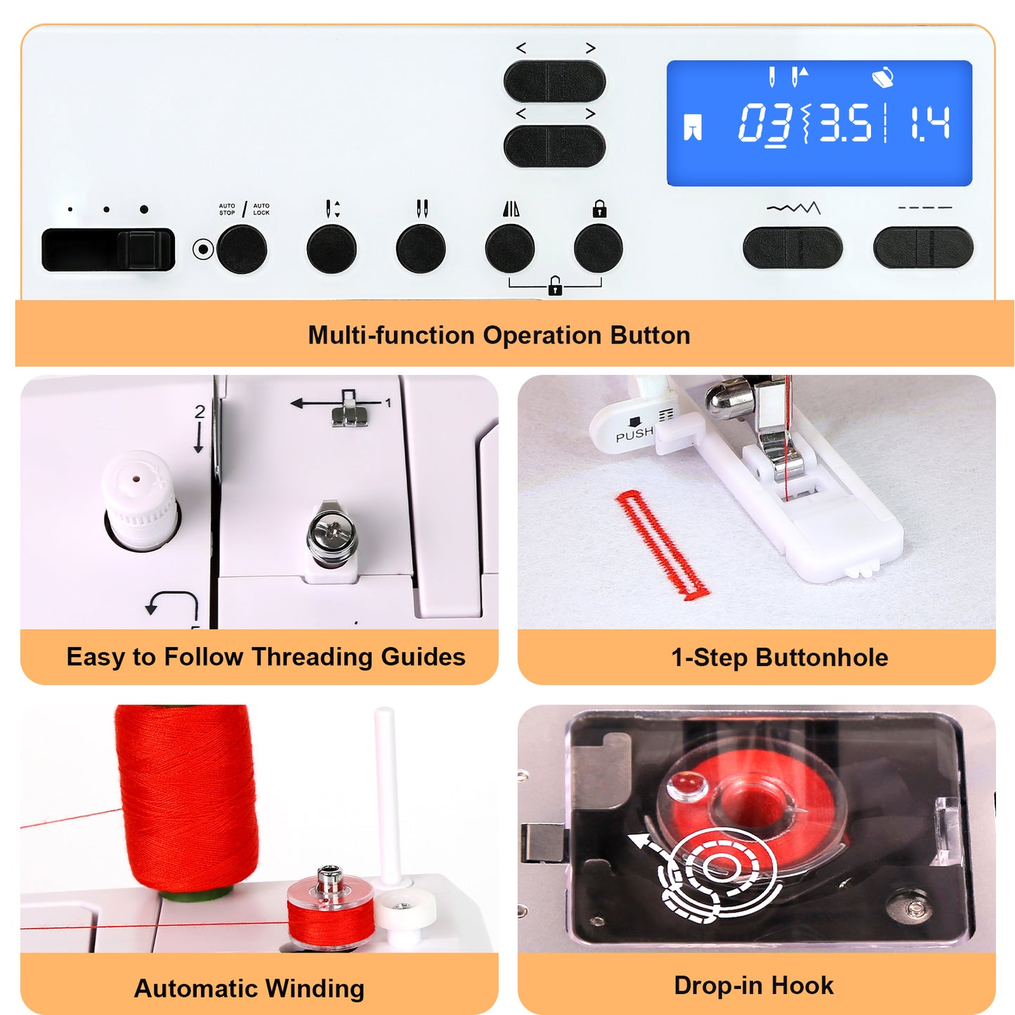 FEIYUE FY450 Electronic Sewing Machine, 100 Stitches & Alphabet, LCD Screen, Free Arm, One-Touch Operation, Multi-Function Portable Craft Machine for Home & DIY Projects