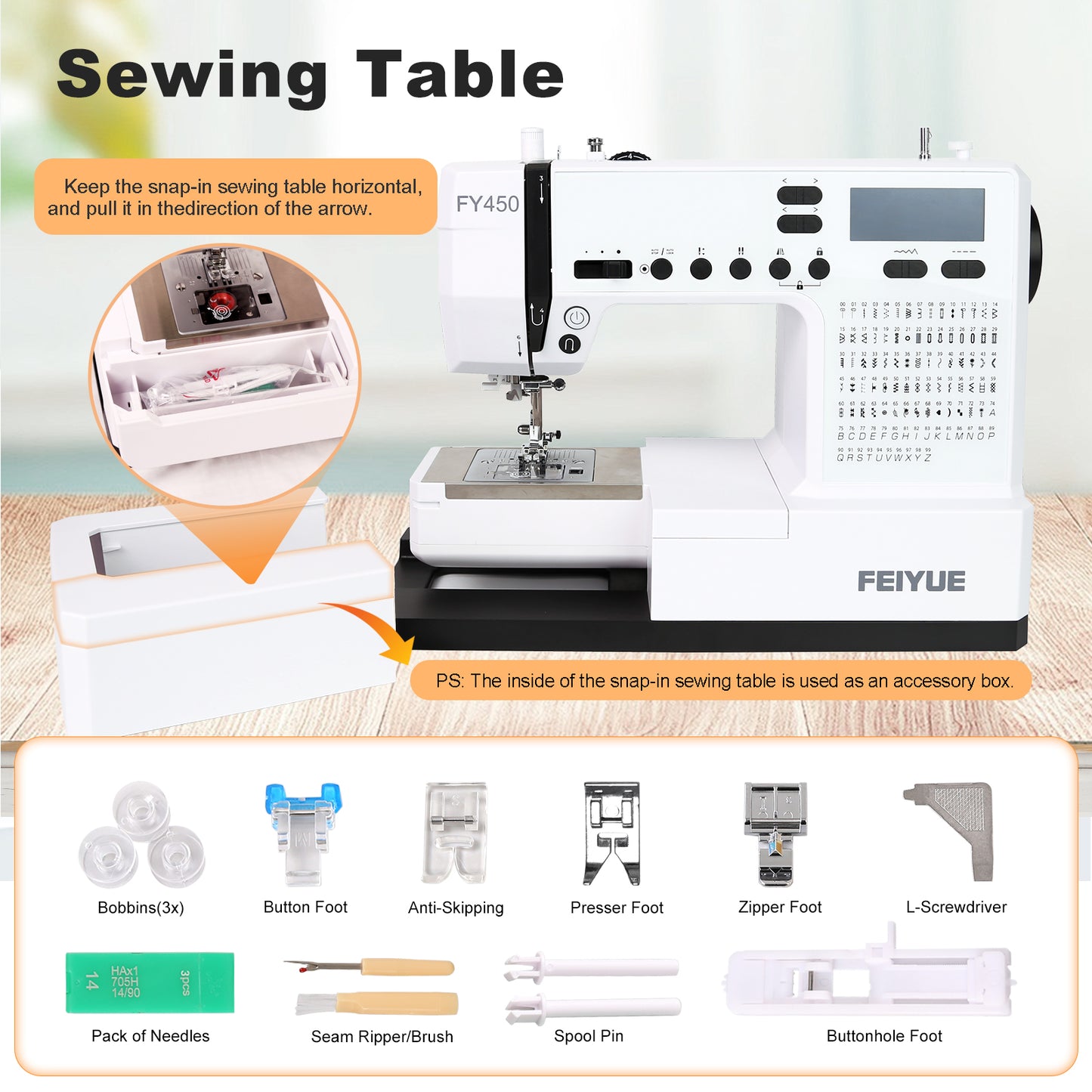 FEIYUE FY450 Electronic Sewing Machine, 100 Stitches & Alphabet, LCD Screen, Free Arm, One-Touch Operation, Multi-Function Portable Craft Machine for Home & DIY Projects