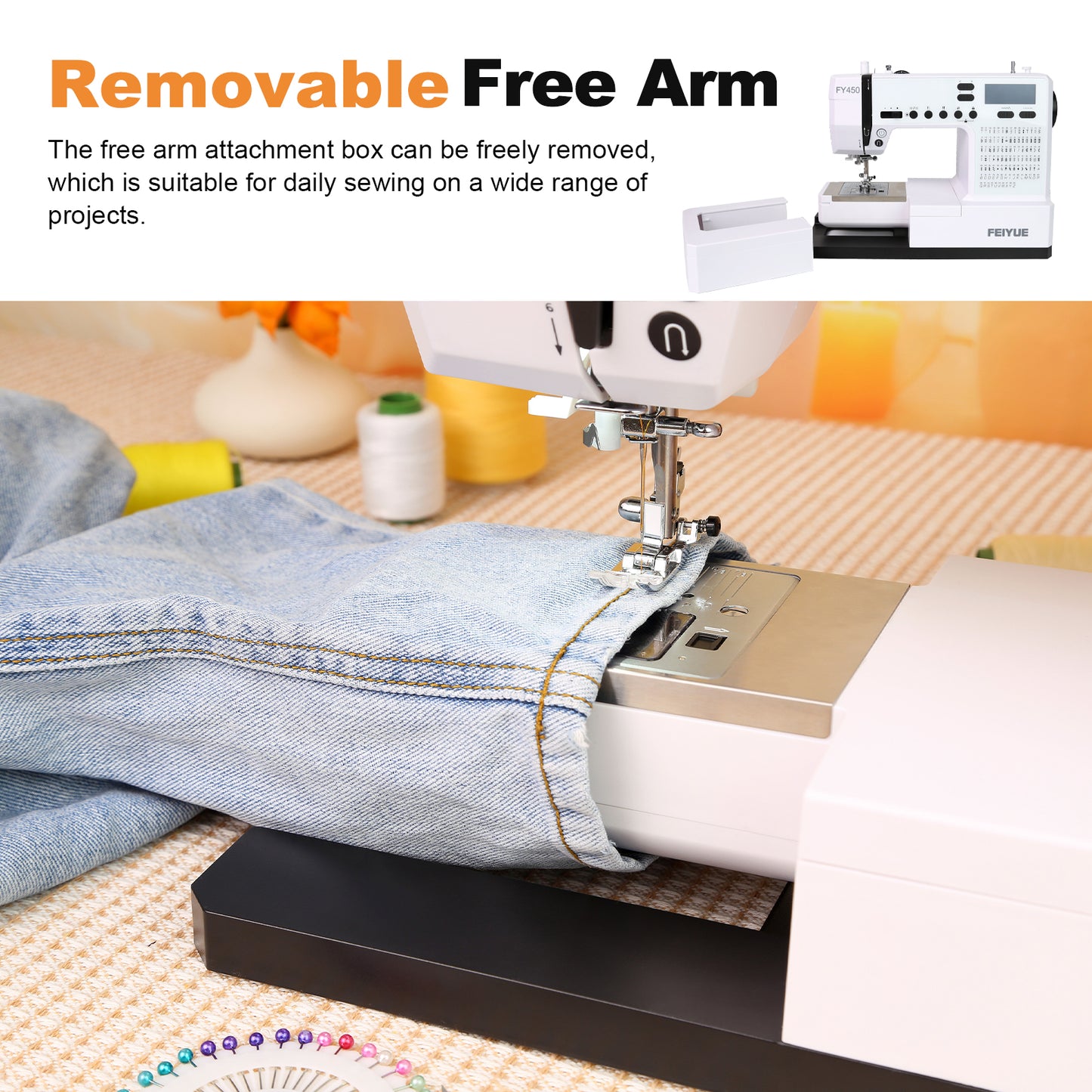 FEIYUE FY450 Electronic Sewing Machine, 100 Stitches & Alphabet, LCD Screen, Free Arm, One-Touch Operation, Multi-Function Portable Craft Machine for Home & DIY Projects