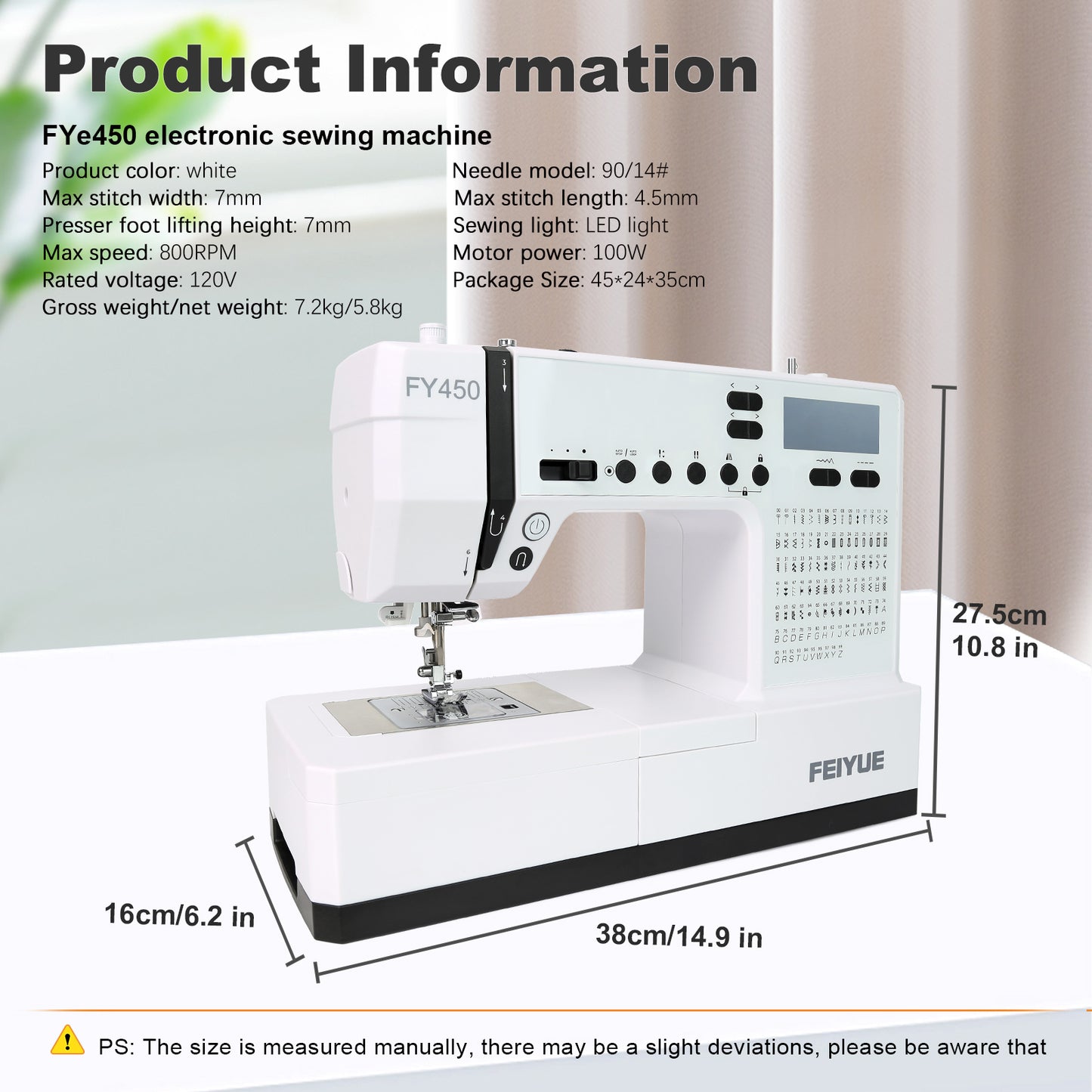 FEIYUE FY450 Electronic Sewing Machine, 100 Stitches & Alphabet, LCD Screen, Free Arm, One-Touch Operation, Multi-Function Portable Craft Machine for Home & DIY Projects