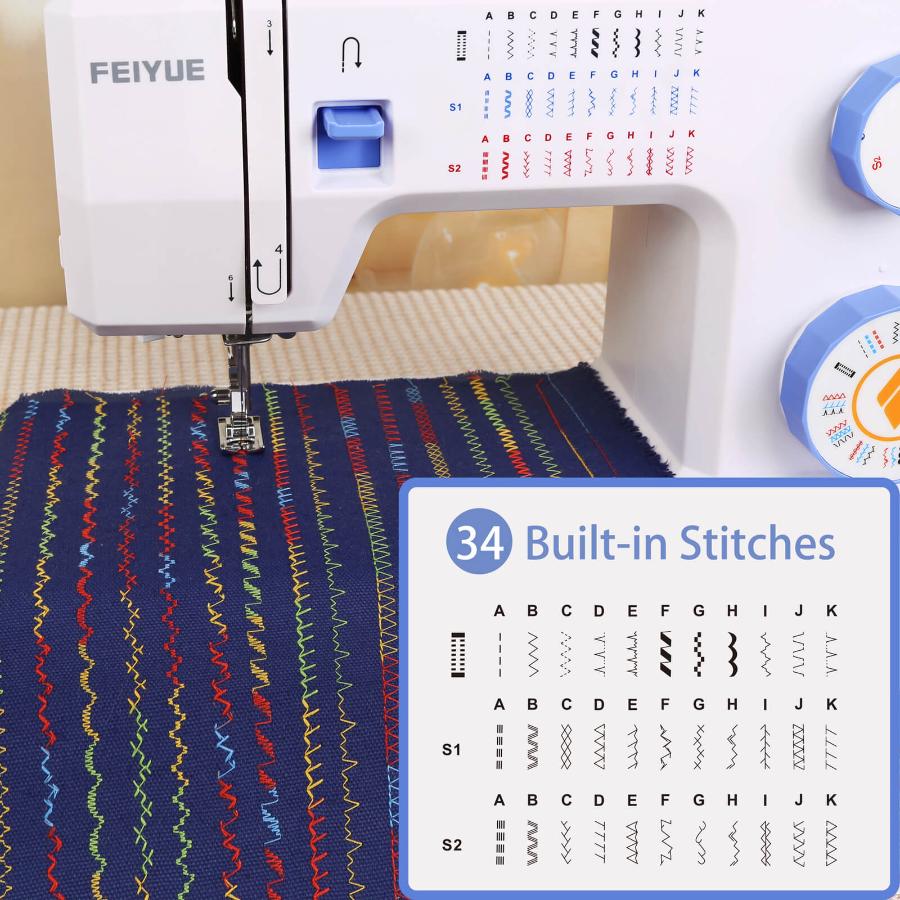 FEIYUE FYe370 Sewing Machine with Multiple Needle Positions, Energy Saving Servo Motor, Heavy Duty & Portable, 34 Built-in Stitches, Speed Control, Easy to Use, Great for Beginners