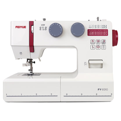 FEIYUE FYe310 Full Size Sewing Machine with Foot Pedal, Powerful Servo Motor, 25 Built-in Stitches, Heavy Duty & Portable, 6 Bobbins & 5 Included Sewing Feet (Red)