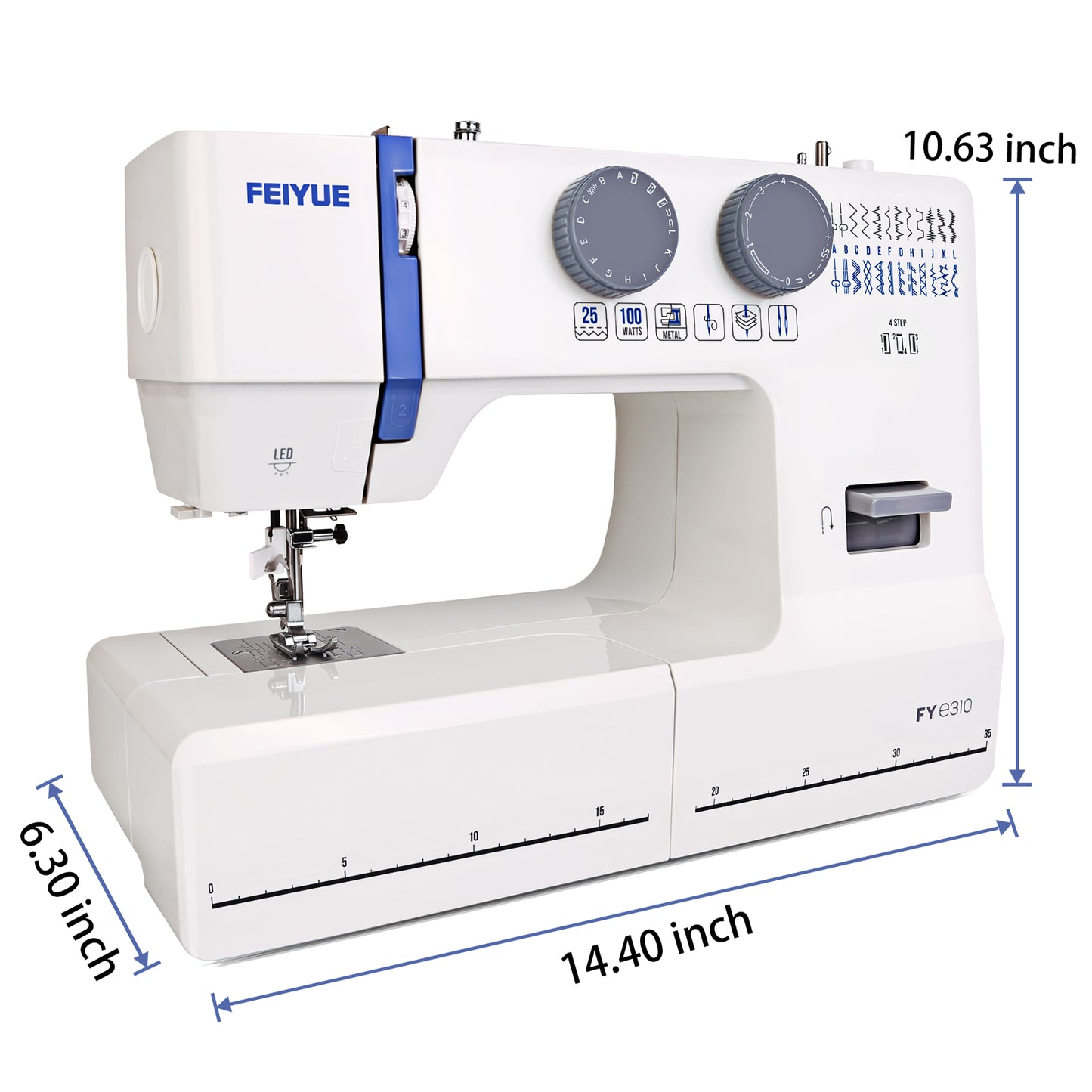 FEIYUE FYe310 Full Size Sewing Machine with Foot Pedal, Powerful Servo Motor, 25 Built-in Stitches, Heavy Duty & Portable, 6 Bobbins & 5 Included Sewing Feet (Gray)