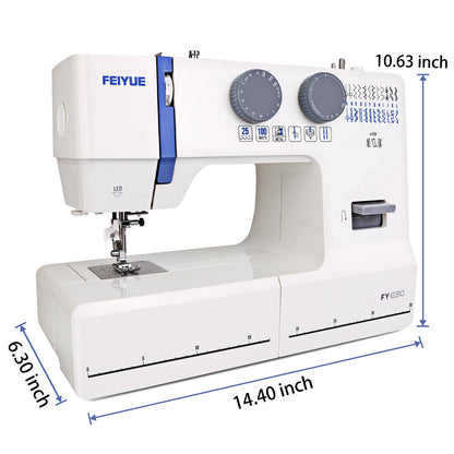 FEIYUE FYe310 Full Size Sewing Machine with Foot Pedal, Powerful Servo Motor, 25 Built-in Stitches, Heavy Duty & Portable, 6 Bobbins & 5 Included Sewing Feet (Gray)