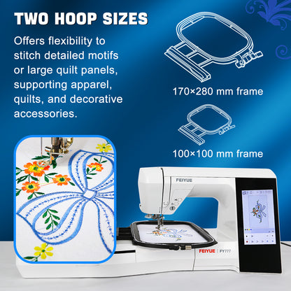 FEIYUE FY777 Computerized Sewing & Embroidery Machine - Touch Screen Control, Built-in Embroidery Patterns & Letters, USB Pattern Import, Automatic Thread Trimming, LED Sewing Light