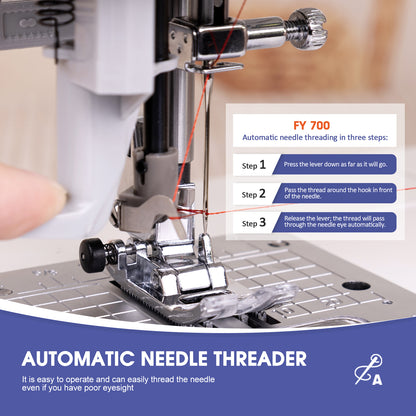 FEIYUE FY700 Computerized Sewing Machine - 180 Stitch Patterns, Automatic Needle Threader, LCD Display, Adjustable Speed, Presser Foot Set, Auto Thread Cutter, for Household Sewing and Crafts