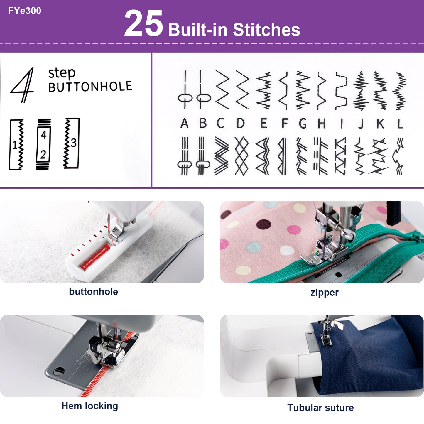 FEIYUE FYe300 Full Size Sewing Machine with Foot Pedal, Powerful Servo Motor, Controllable Pedal Speed, Great for Beginners, 105 Stitch Applications