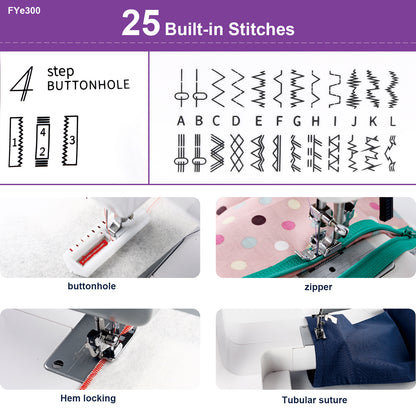FEIYUE FYe300 Full Size Sewing Machine with Foot Pedal, Powerful Servo Motor, Controllable Pedal Speed, Great for Beginners, 105 Stitch Applications
