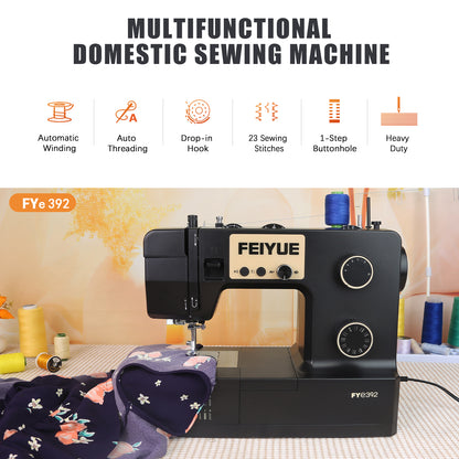 FEIYUE FYe392 Sewing Machine, Energy Saving Servo Motor, Heavy Duty & Portable, 23 Built-in Stitches, Multiple Needle Positions, 6 Bobbins & 5 Included Sewing Feet