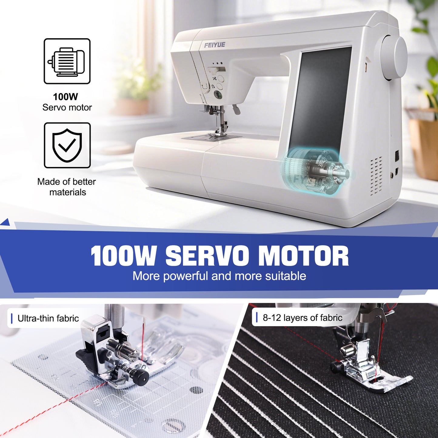 FEIYUE FY710 Computerized Sewing Machine - 180 Stitch Patterns, Stitch Memory, LCD Display, Adjustable Speed, Automatic Thread Cutter, Presser Foot Set, for Advanced Sewing, Quilting & Monogramming