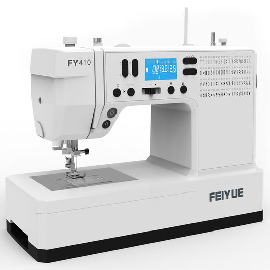FEIYUE FY410 Computerized Sewing Machine – LCD Display, Twin Needle & Mirror Function, Adjustable Stitch Width/Length, Auto-Lock for Home Sewing