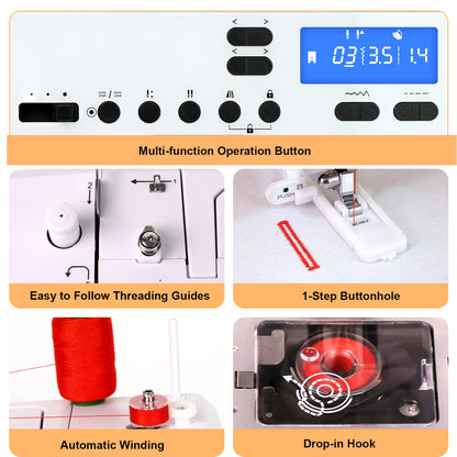 FEIYUE FY450 Electronic Sewing Machine, 100 Stitches & Alphabet, LCD Screen, Free Arm, One-Touch Operation, Multi-Function Portable Craft Machine for Home & DIY Projects