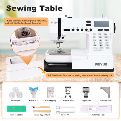 FEIYUE FY450 Electronic Sewing Machine, 100 Stitches & Alphabet, LCD Screen, Free Arm, One-Touch Operation, Multi-Function Portable Craft Machine for Home & DIY Projects