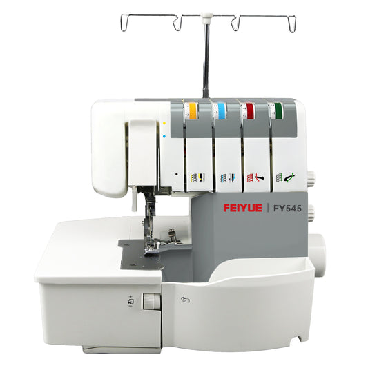 FEIYUE FY545 Overlock Sewing Machine – Air Threading System, Knee Lifter for Hands-Free Control, High-Speed Professional Serger for Home & Studio Use