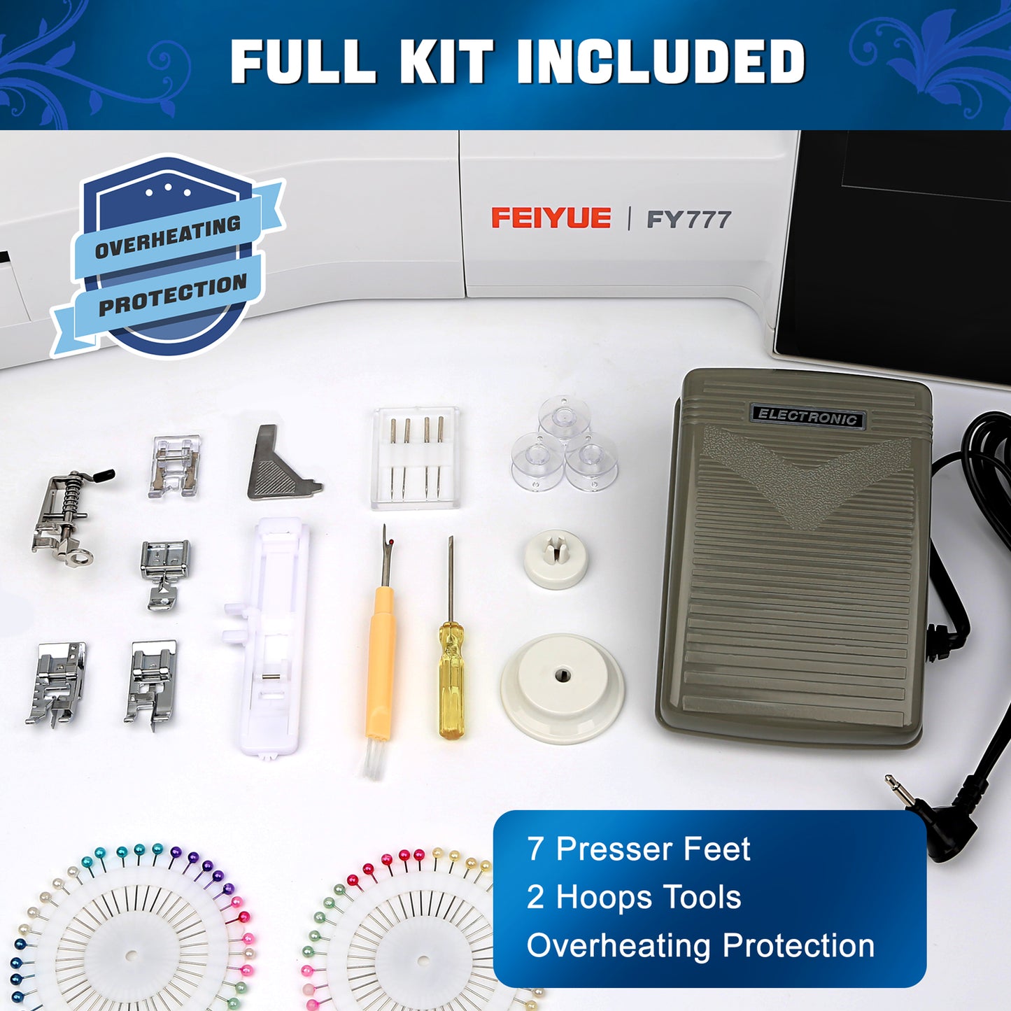 FEIYUE FY777 Computerized Sewing & Embroidery Machine - Touch Screen Control, Built-in Embroidery Patterns & Letters, USB Pattern Import, Automatic Thread Trimming, LED Sewing Light