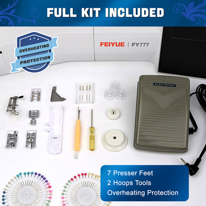 FEIYUE FY777 Computerized Sewing & Embroidery Machine - Touch Screen Control, Built-in Embroidery Patterns & Letters, USB Pattern Import, Automatic Thread Trimming, LED Sewing Light