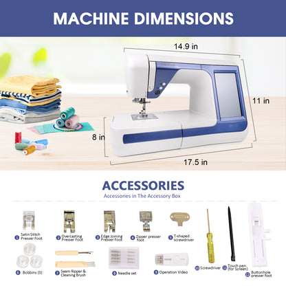 FEIYUE FY700 Computerized Sewing Machine - 180 Stitch Patterns, Automatic Needle Threader, LCD Display, Adjustable Speed, Presser Foot Set, Auto Thread Cutter, for Household Sewing and Crafts