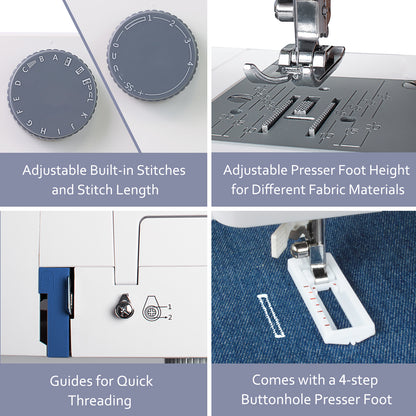 FEIYUE FYe310 Full Size Sewing Machine with Foot Pedal, Powerful Servo Motor, 25 Built-in Stitches, Heavy Duty & Portable, 6 Bobbins & 5 Included Sewing Feet (Gray)